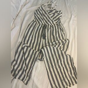 Striped Wrap Jumpsuit in Black and White